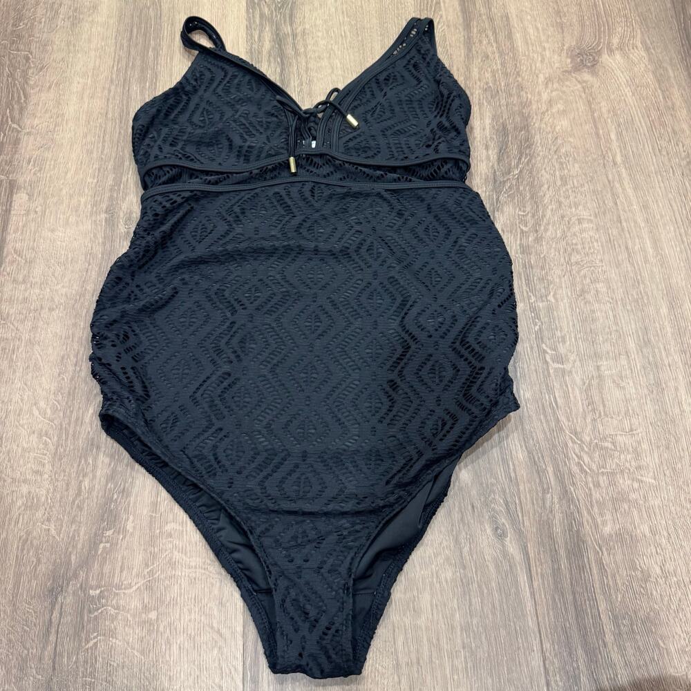 A Pea in the Pod Womens Maternity Swim Suit Cut Out Solid Black Size Medium